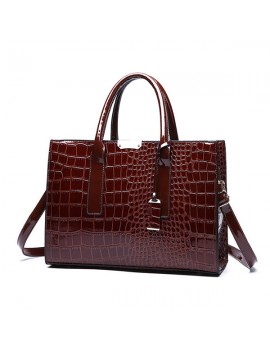 Women Crocodile Pattern Tote Handbag Large Capacity Solid Crossbody Bag