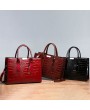 Women Crocodile Pattern Tote Handbag Large Capacity Solid Crossbody Bag