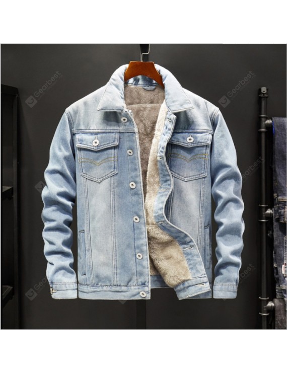 Autumn and Winter Large Size Loose Casual Men's Denim Jacket Washed Lapel Jacket