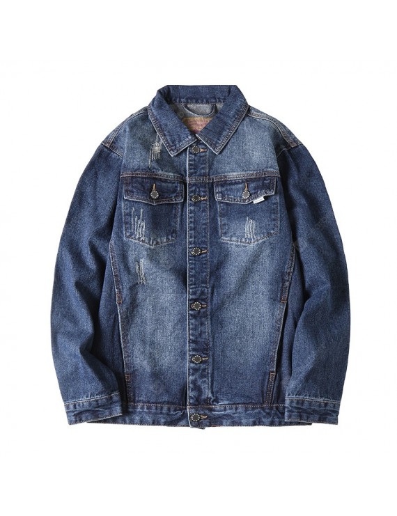 Large Size Men's Spring Men's Fashion Print Denim Jacket Loose Jacket