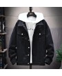 Men Denim Jacket Loose Jeans Casual Hole for Autumn Winter