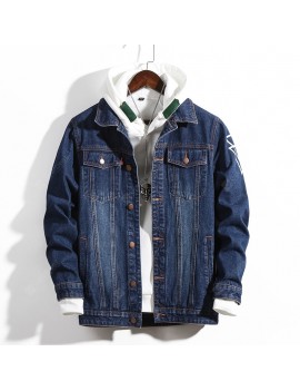 Printing Large Size Men's Spring and Autumn Loose Large Size Stretch Denim Jacket