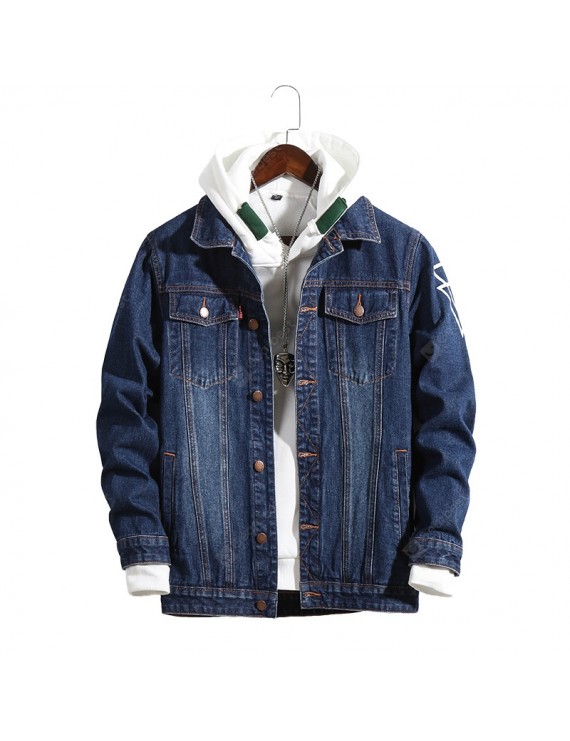 Printing Large Size Men's Spring and Autumn Loose Large Size Stretch Denim Jacket