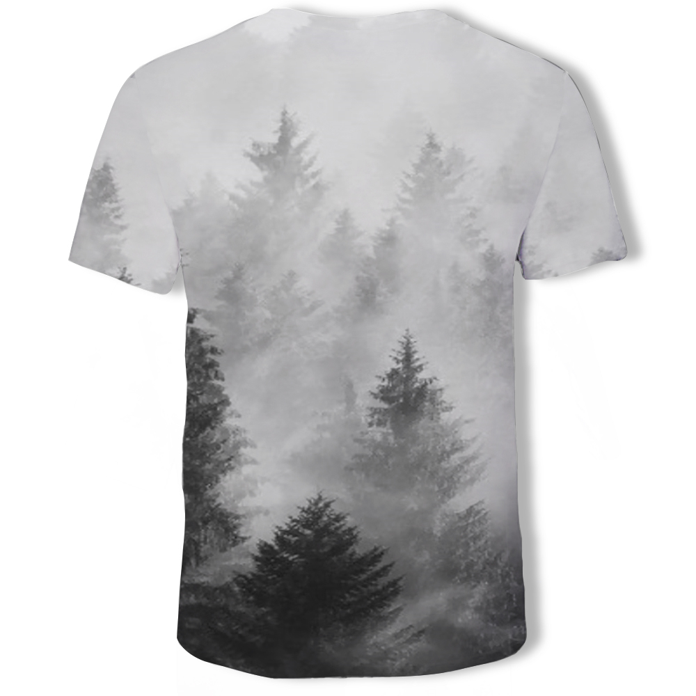 3D Summer Fashion New Smoggy Deep Forest Printing Men's Short-Sleeved T-shirt- Multi L