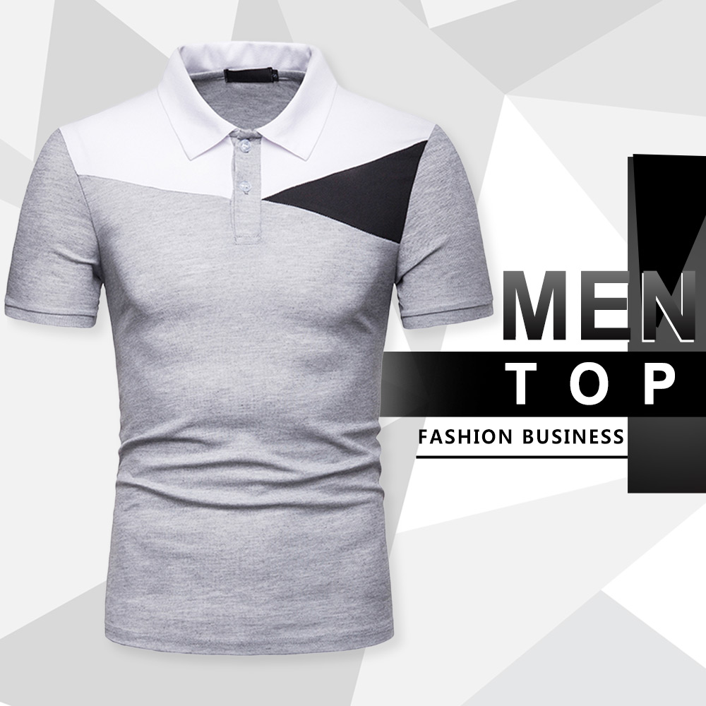 Men Shirt Business Color Blocking Short Sleeve Male T-shirt - Black M