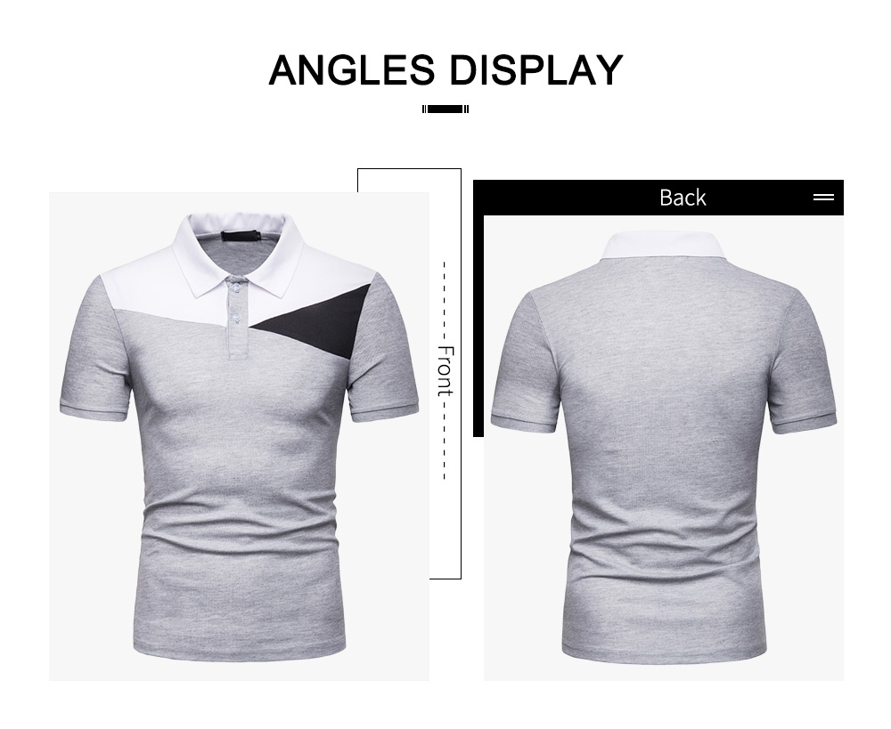 Men Shirt Business Color Blocking Short Sleeve Male T-shirt - Black M